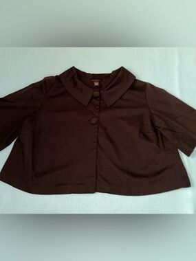 COURTENAY Y2K black jacket blouse Peter Pan collar 2 big buttons vintage size L